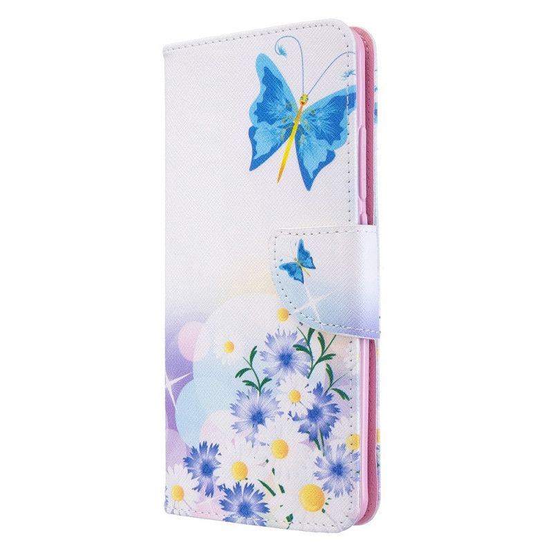 Lærdeksel Folio Deksel Xiaomi Mi Note 10 / 10 Pro Rosa Malte Sommerfugler Og Blomster