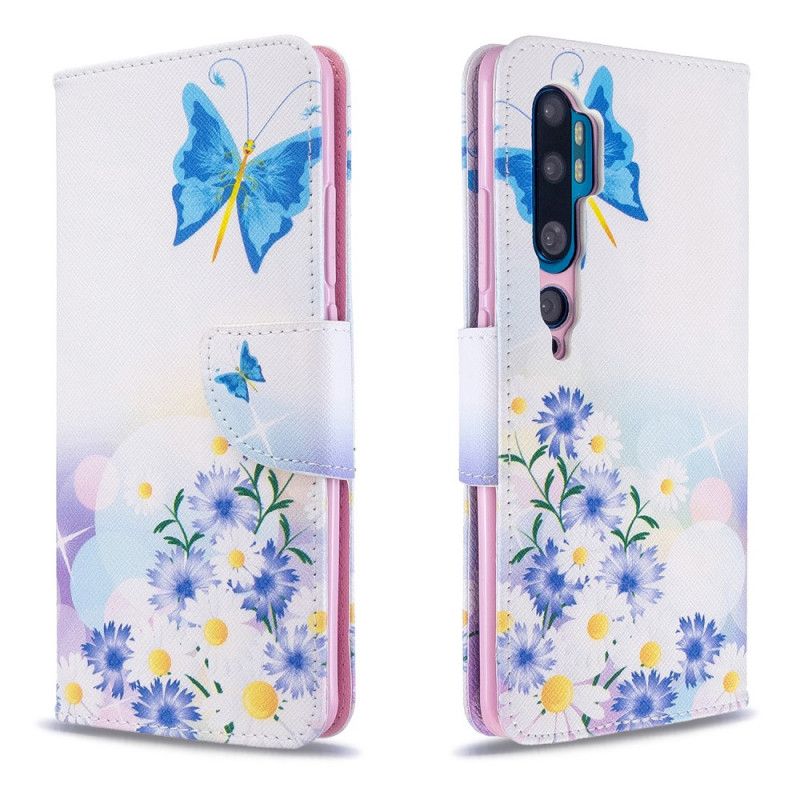 Lærdeksel Folio Deksel Xiaomi Mi Note 10 / 10 Pro Rosa Malte Sommerfugler Og Blomster