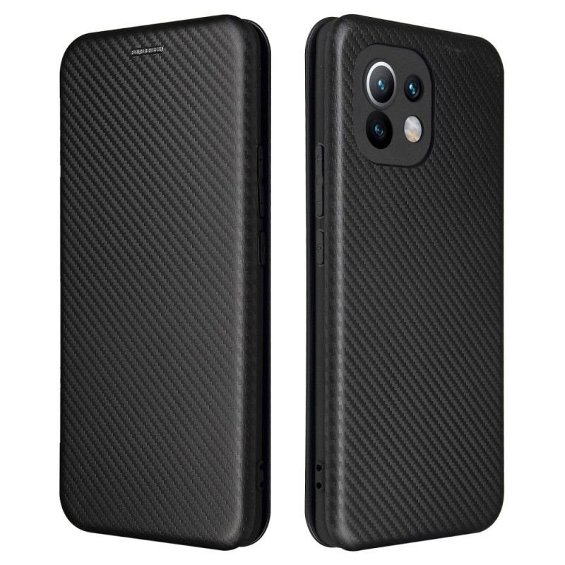 Folio Deksel Xiaomi Mi 11 Svart Karbonfiber Med Støttering Anti-fall