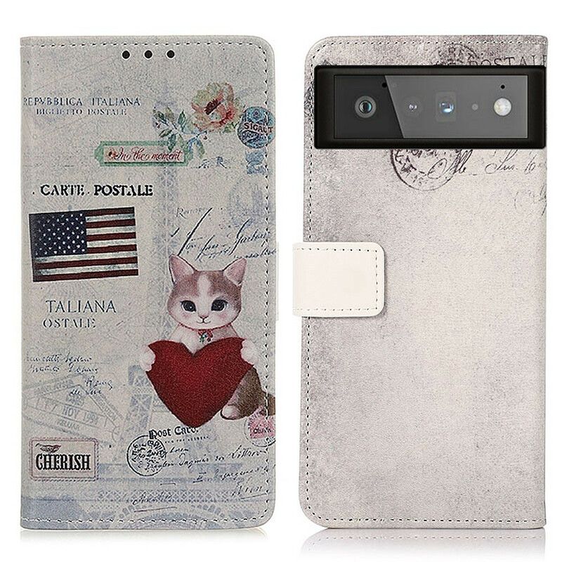 Folio Deksel Google Pixel 6 Traveler Cat