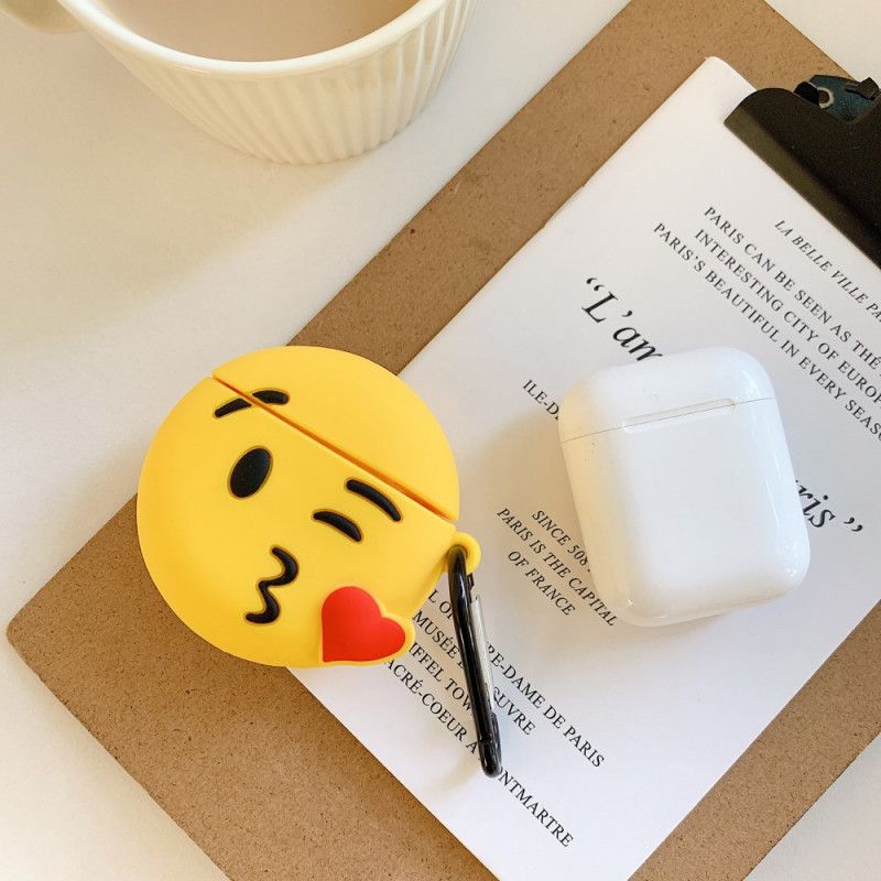 Deksel AirPods Hvit Mobildeksel Emoji Med Karabinkrok