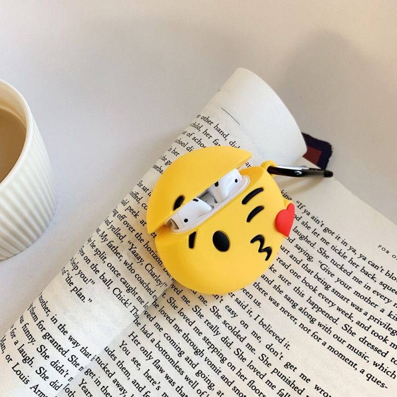 Deksel AirPods Hvit Mobildeksel Emoji Med Karabinkrok