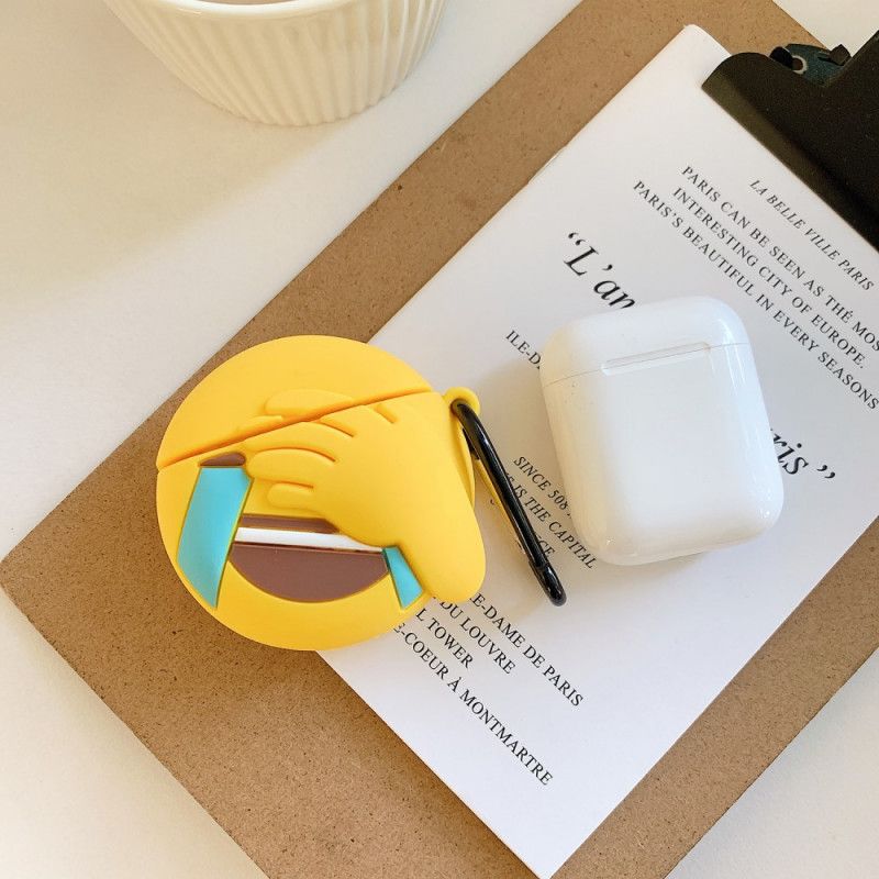 Deksel AirPods Hvit Mobildeksel Emoji Med Karabinkrok