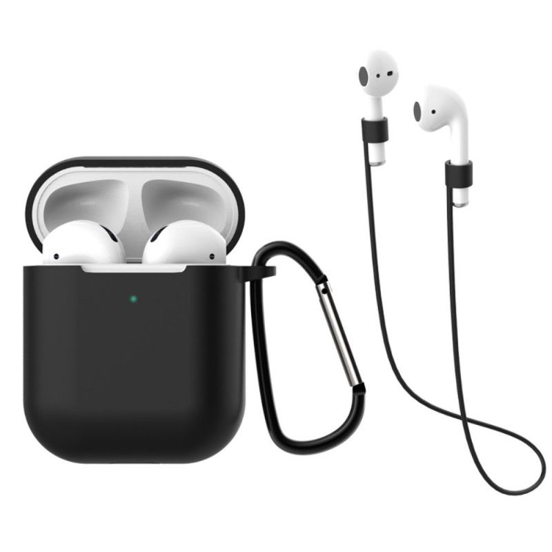 Deksel AirPods Svart Med Karabinkrok Og Snor Anti-fall