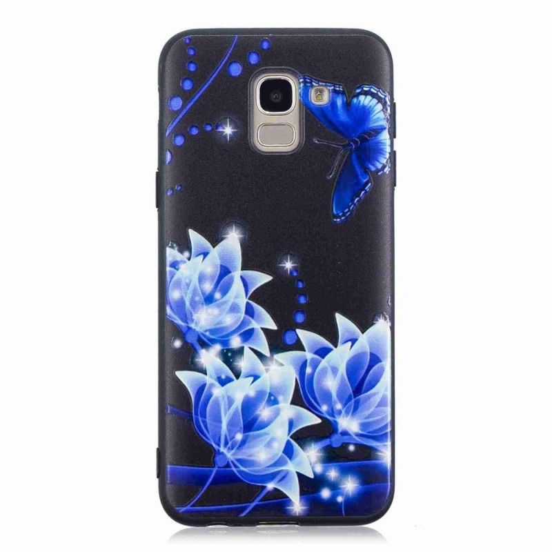 Deksel Samsung Galaxy J6 Sommerfugl Og Blå Blomster