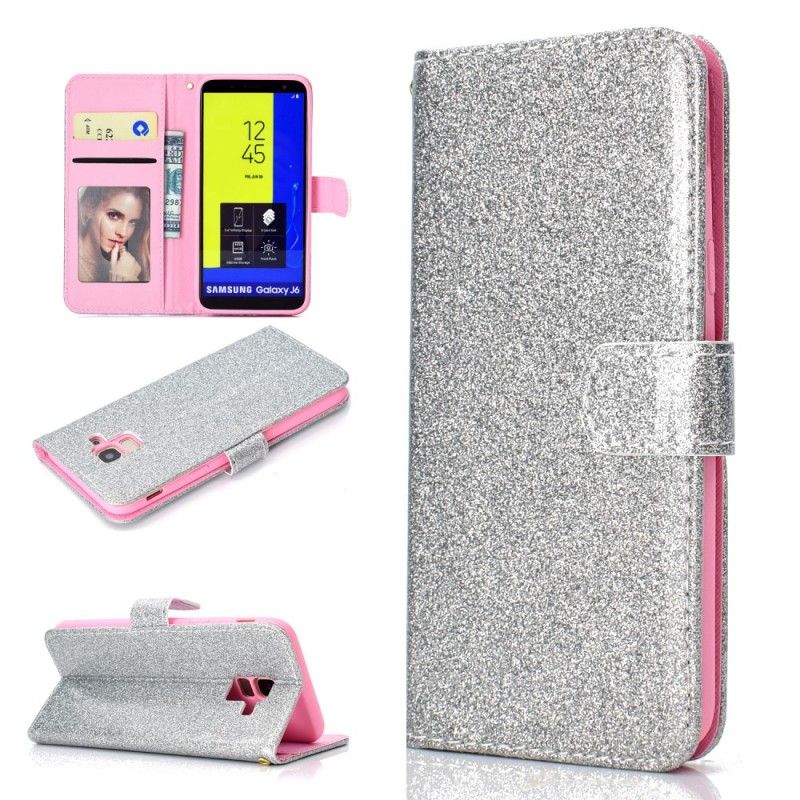 Folio Deksel Samsung Galaxy J6 Lilla Glitter