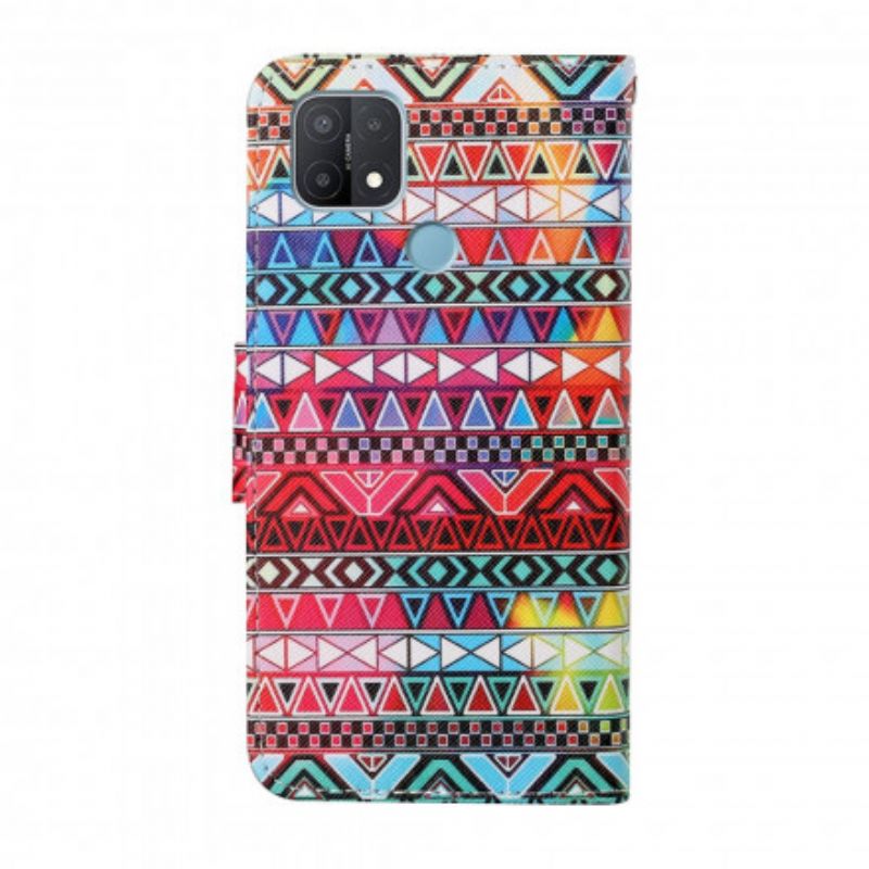 Folio Deksel Oppo A15 Patchwork Med Stropp