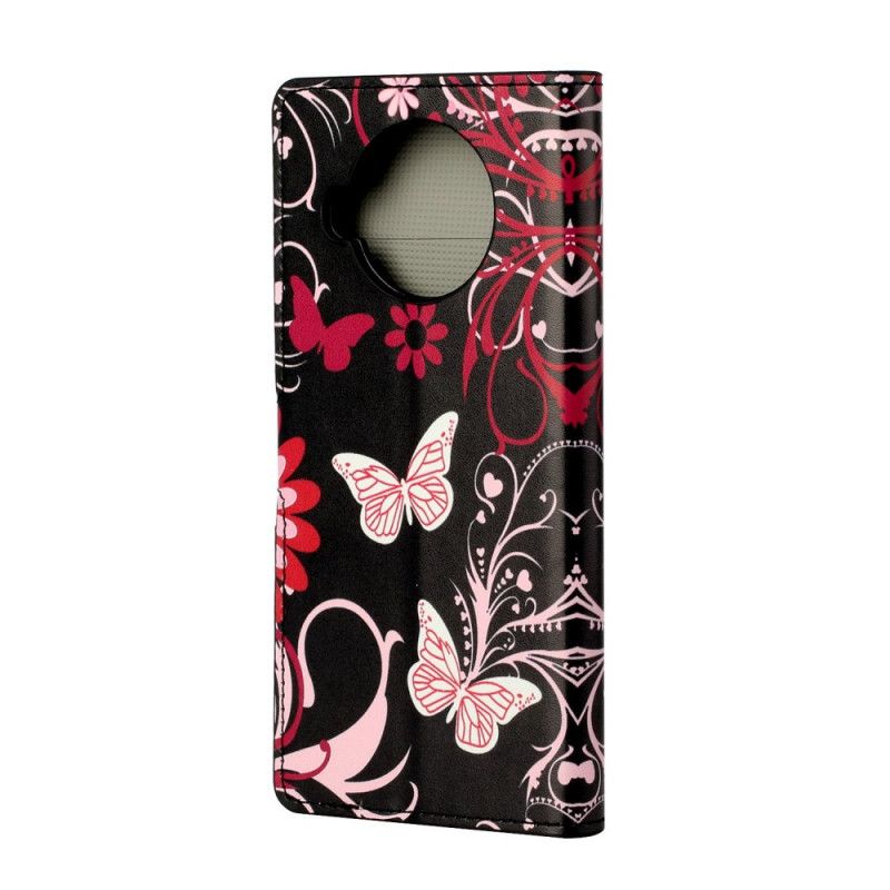 Folio Deksel for Xiaomi Mi 10T Lite 5G / Redmi Note 9 Pro 5G Svart Sommerfugler Og Blomster