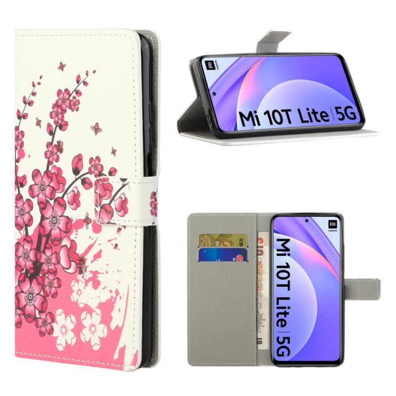 Folio Deksel Xiaomi Mi 10T Lite 5G / Redmi Note 9 Pro 5G Magenta Tropiske Blomster