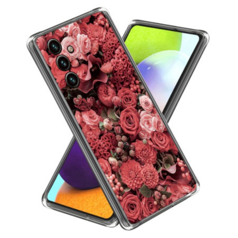 Deksel Samsung Galaxy A15 Rosa Og Røde Blomster Beskyttelse Deksel