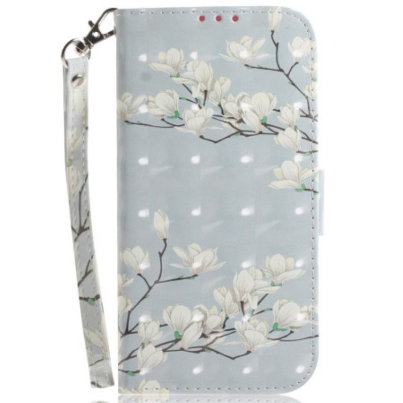 Folio Deksel Samsung Galaxy A15 Lanière Magnolias