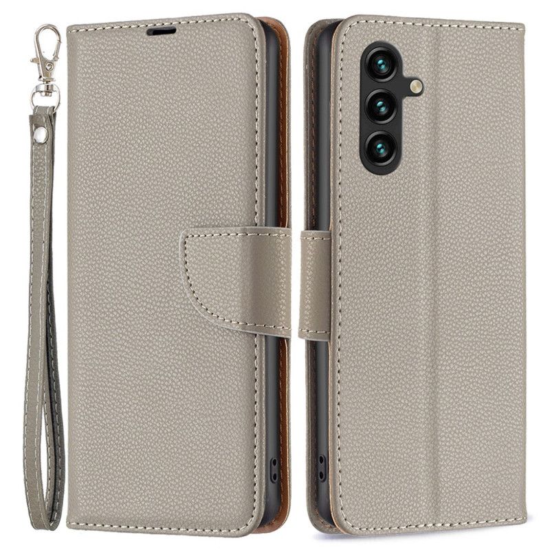 Folio Deksel Samsung Galaxy A15 Litchi Leather Style Med Stropp