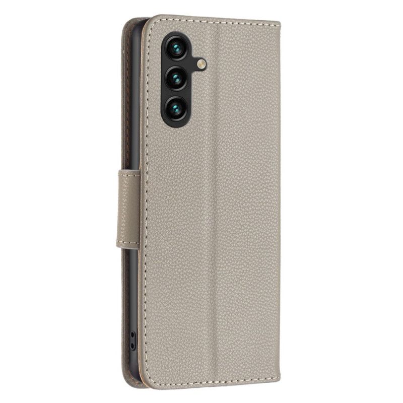 Folio Deksel Samsung Galaxy A15 Litchi Leather Style Med Stropp