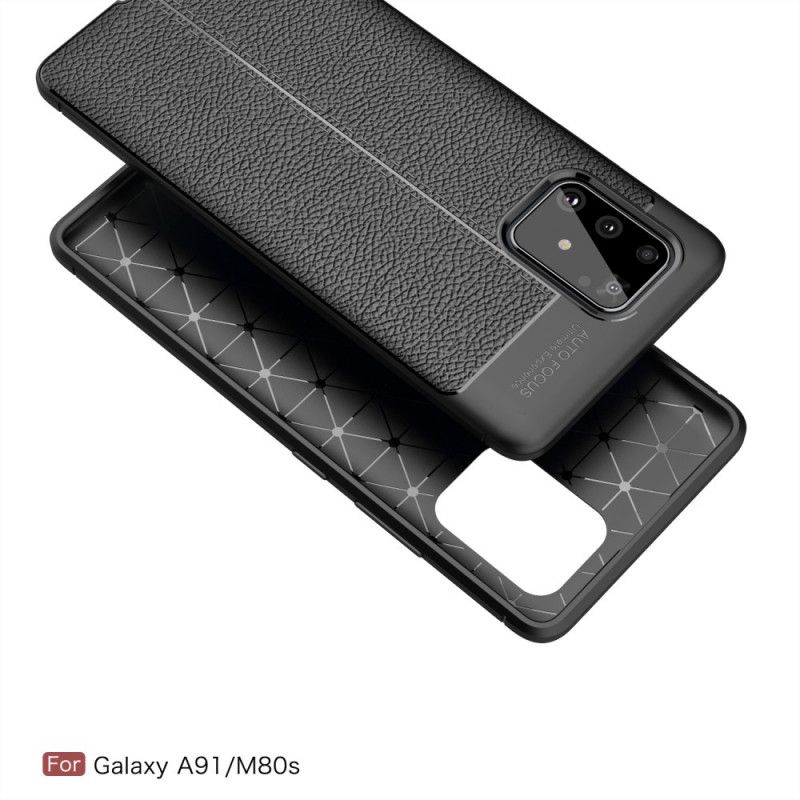 Deksel Samsung Galaxy S10 Lite Svart Dobbeltlinjet Litchi-Skinneffekt Beskyttelse