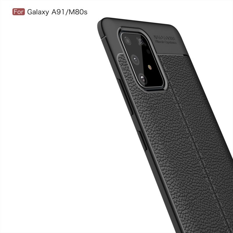 Deksel Samsung Galaxy S10 Lite Svart Dobbeltlinjet Litchi-Skinneffekt Beskyttelse