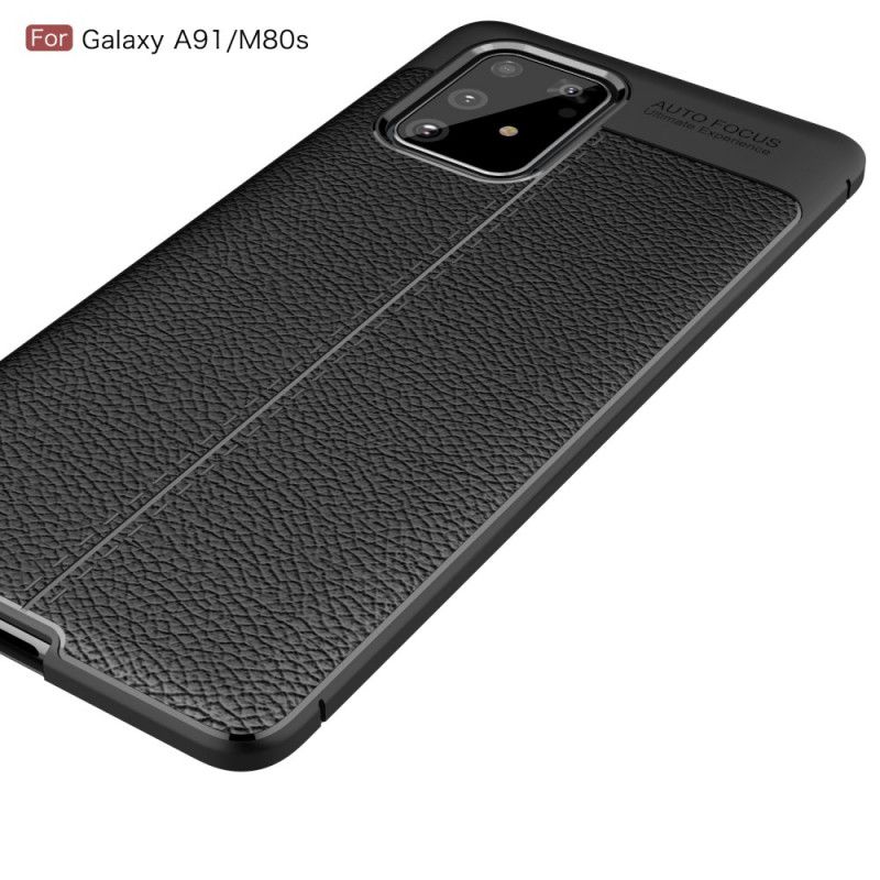 Deksel Samsung Galaxy S10 Lite Svart Dobbeltlinjet Litchi-Skinneffekt Beskyttelse