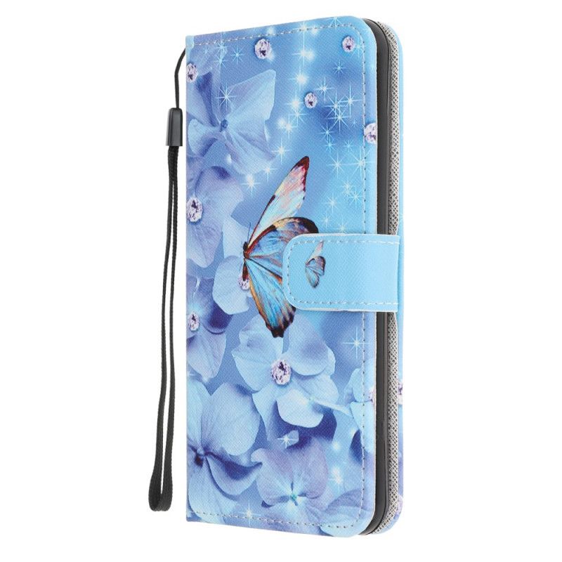 Folio Deksel Samsung Galaxy S10 Lite Diamantsommerfugler Med Tanga