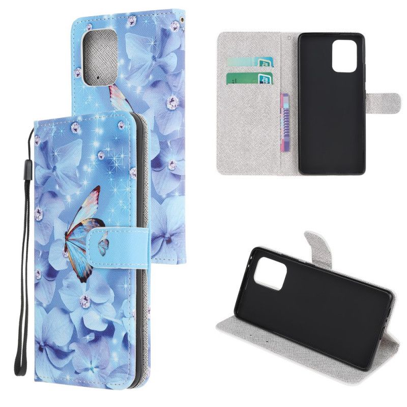 Folio Deksel Samsung Galaxy S10 Lite Diamantsommerfugler Med Tanga