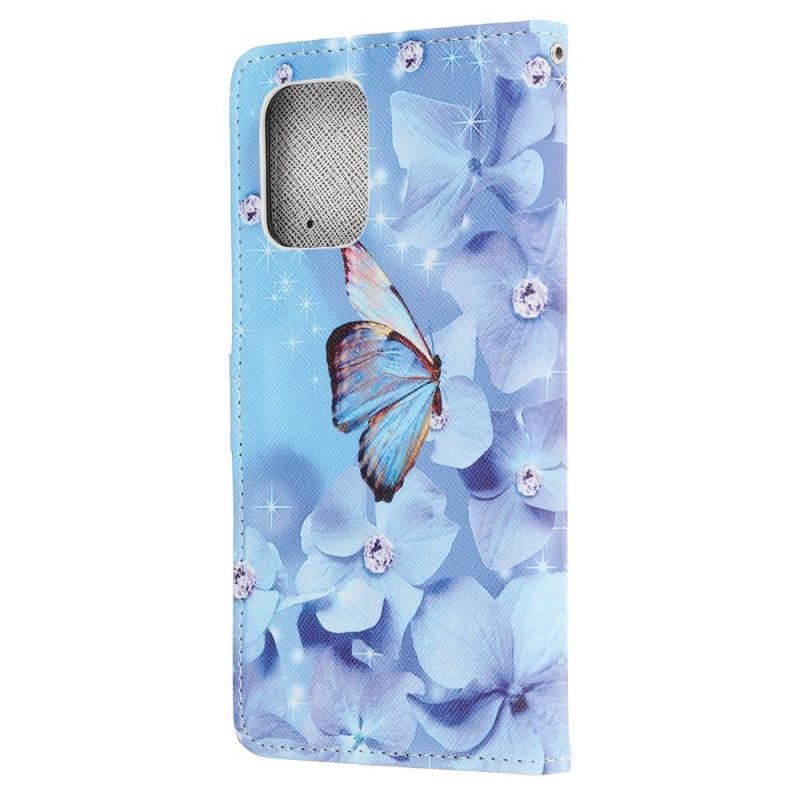 Folio Deksel Samsung Galaxy S10 Lite Diamantsommerfugler Med Tanga