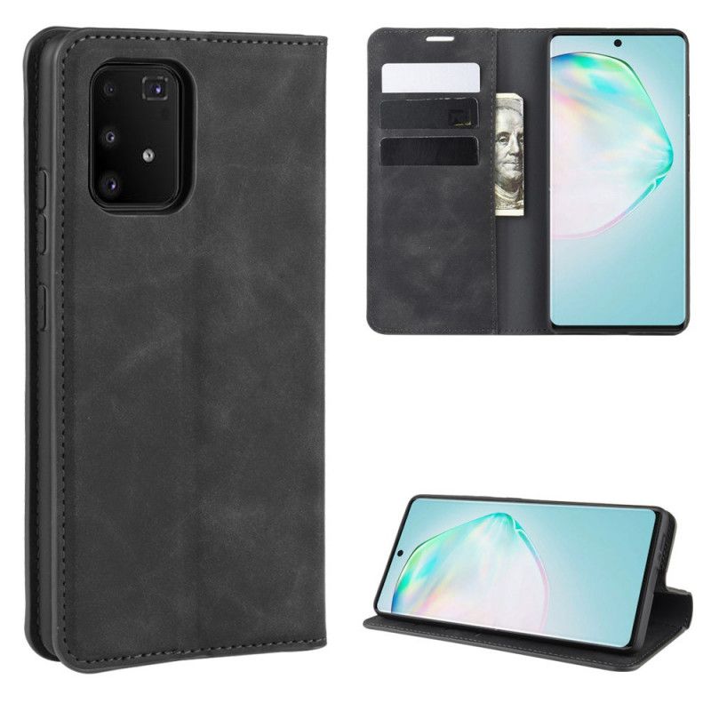 Folio Deksel Samsung Galaxy S10 Lite Svart Myk Skinneffekt Beskyttelse