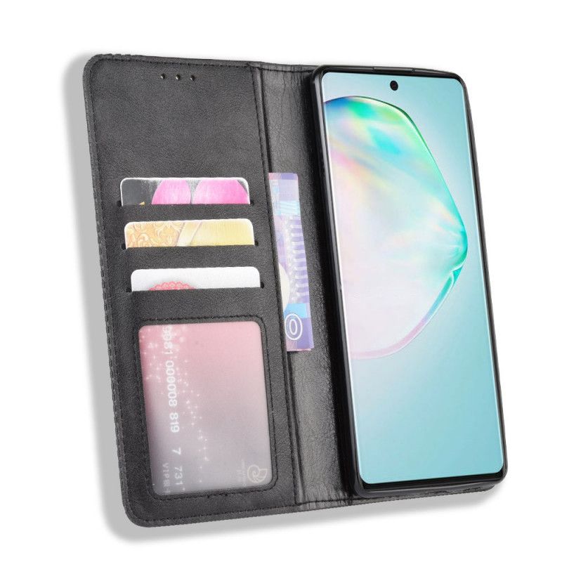 Folio Deksel Samsung Galaxy S10 Lite Svart Stilisert Vintage-Skinneffekt