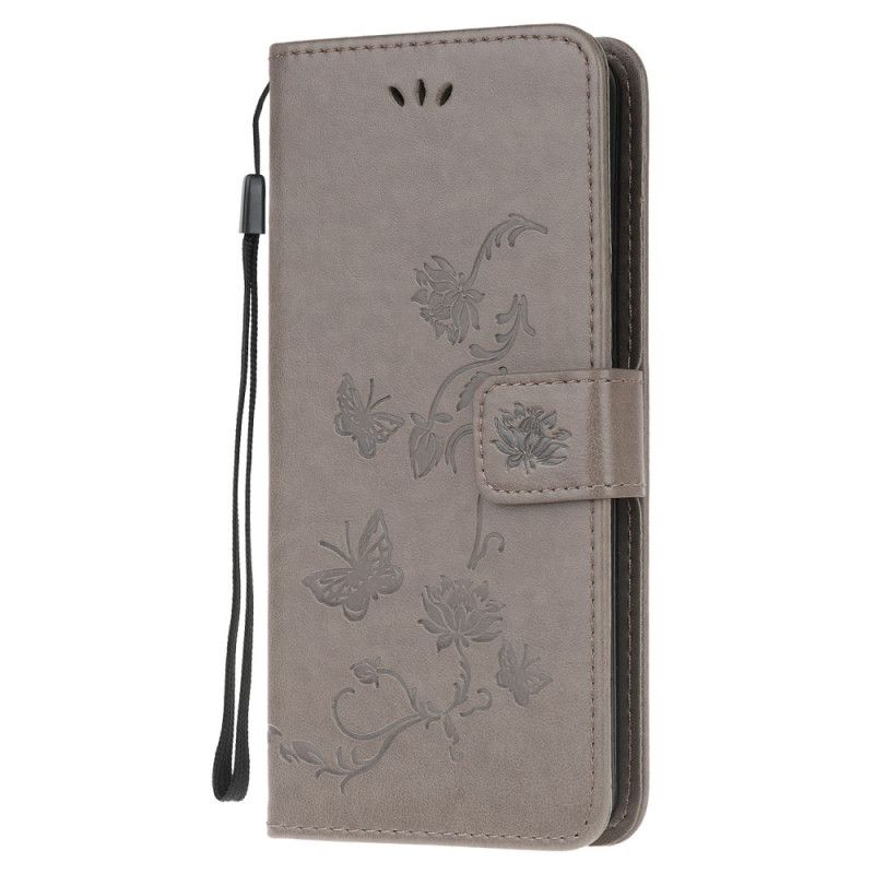 Lærdeksel Folio Deksel Samsung Galaxy S10 Lite Svart Sommerfugler Og Tanga Blomster