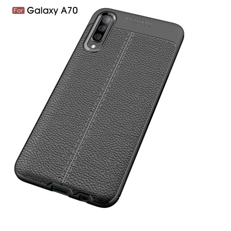 Deksel Samsung Galaxy A70 Svart Dobbeltlinjet Litchi-Effekt Anti-fall