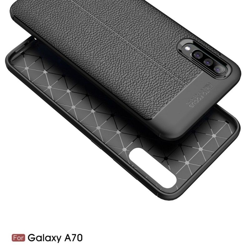 Deksel Samsung Galaxy A70 Svart Dobbeltlinjet Litchi-Effekt Anti-fall