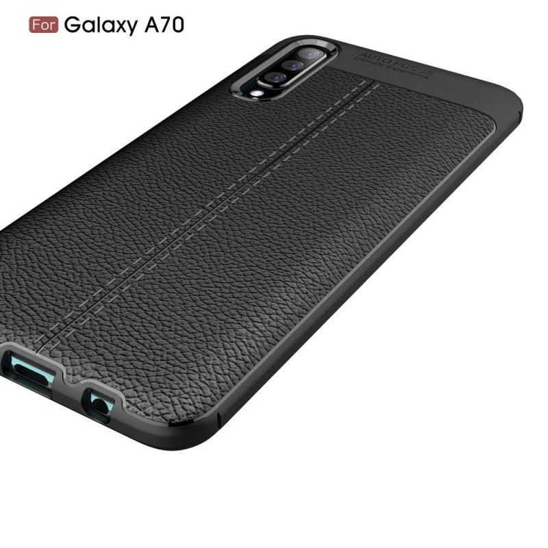 Deksel Samsung Galaxy A70 Svart Dobbeltlinjet Litchi-Effekt Anti-fall