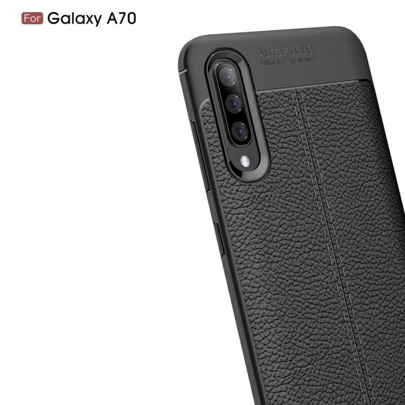 Deksel Samsung Galaxy A70 Svart Dobbeltlinjet Litchi-Effekt Anti-fall