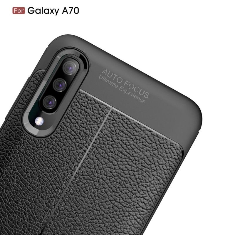 Deksel Samsung Galaxy A70 Svart Dobbeltlinjet Litchi-Effekt Anti-fall