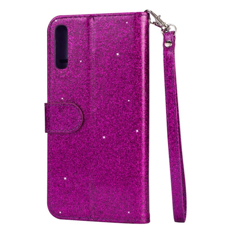 Folio Deksel for Samsung Galaxy A70 Svart Myntveske Med Glitterrem