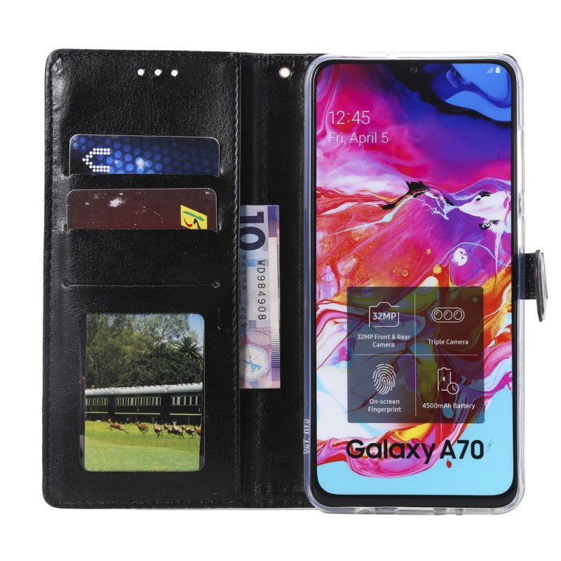 Folio Deksel Samsung Galaxy A70 Svart Designer Paljetter Med Tanga