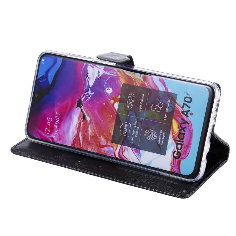 Folio Deksel Samsung Galaxy A70 Svart Designer Paljetter Med Tanga