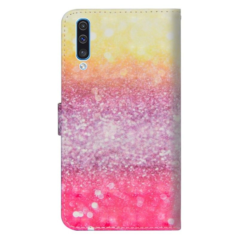 Lærdeksel Folio Deksel Samsung Galaxy A70 Magenta Glittergradient