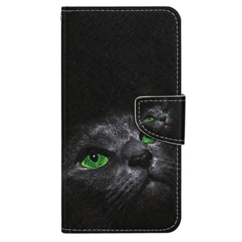Folio Deksel Til Xiaomi 12T / 12T Pro Med Kjede Green Eyed Cat I Stropp