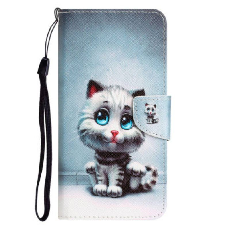 Folio Deksel Til Xiaomi 12T / 12T Pro Med Kjede Strappy Blue Eyed Cat