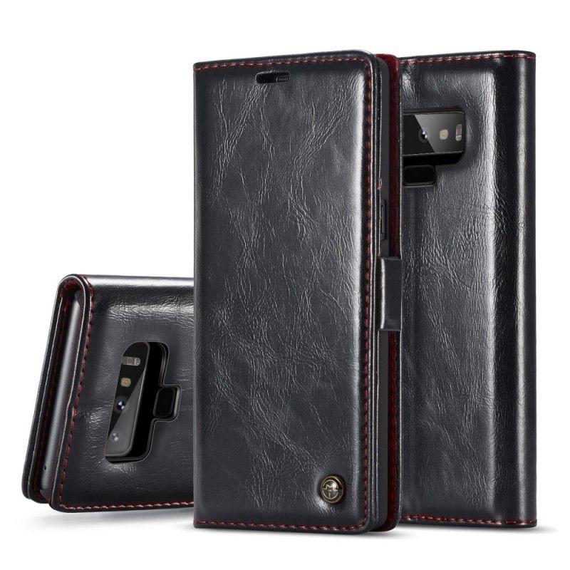 Folio Deksel Samsung Galaxy Note 9 Svart Vokset Skinneffekt Caseme Anti-fall