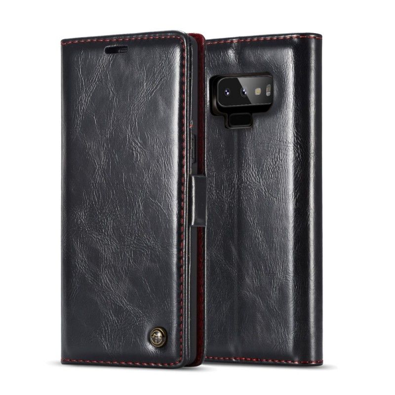 Folio Deksel Samsung Galaxy Note 9 Svart Vokset Skinneffekt Caseme Anti-fall