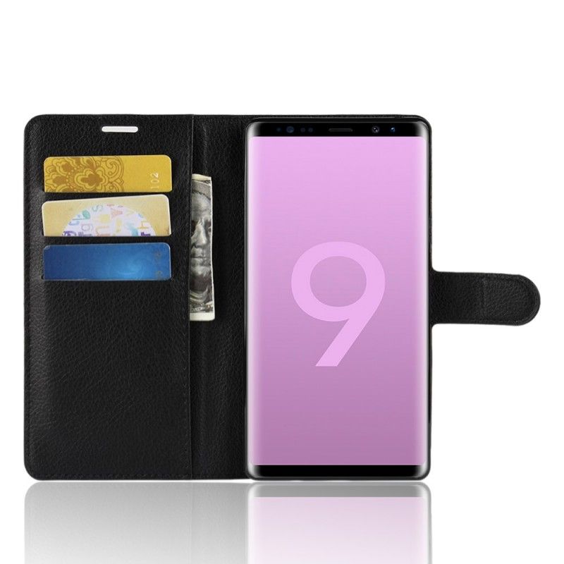 Lærdeksel Folio Deksel Samsung Galaxy Note 9 Svart Retro Litchi