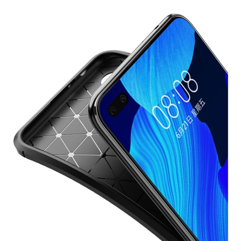 Deksel Huawei Nova 6 Svart Fleksibel Karbonfibertekstur