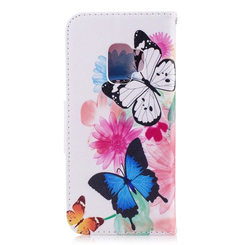 Folio Deksel for Samsung Galaxy S9 Rosa Malte Sommerfugler Og Blomster