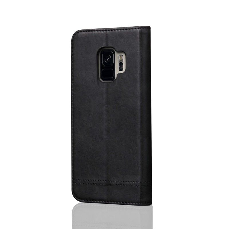 Folio Deksel Samsung Galaxy S9 Svart Sydd Skinneffekt