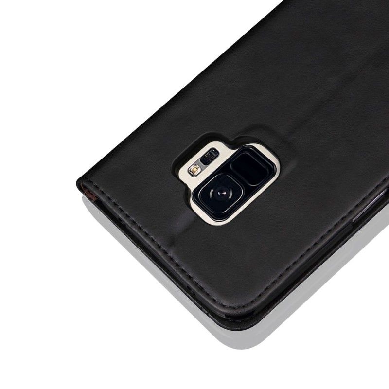 Folio Deksel Samsung Galaxy S9 Svart Sydd Skinneffekt