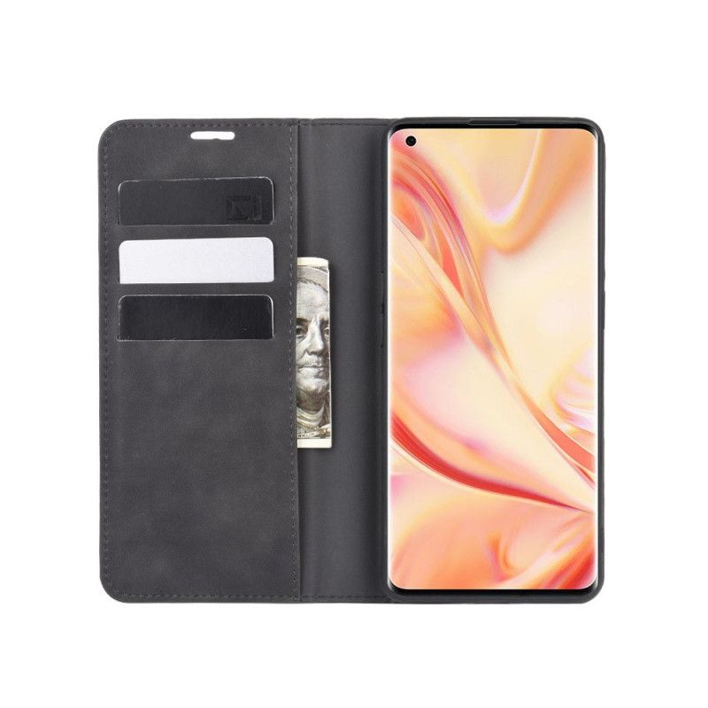 Folio Deksel Oppo Find X2 Pro Svart Myk Skinneffekt