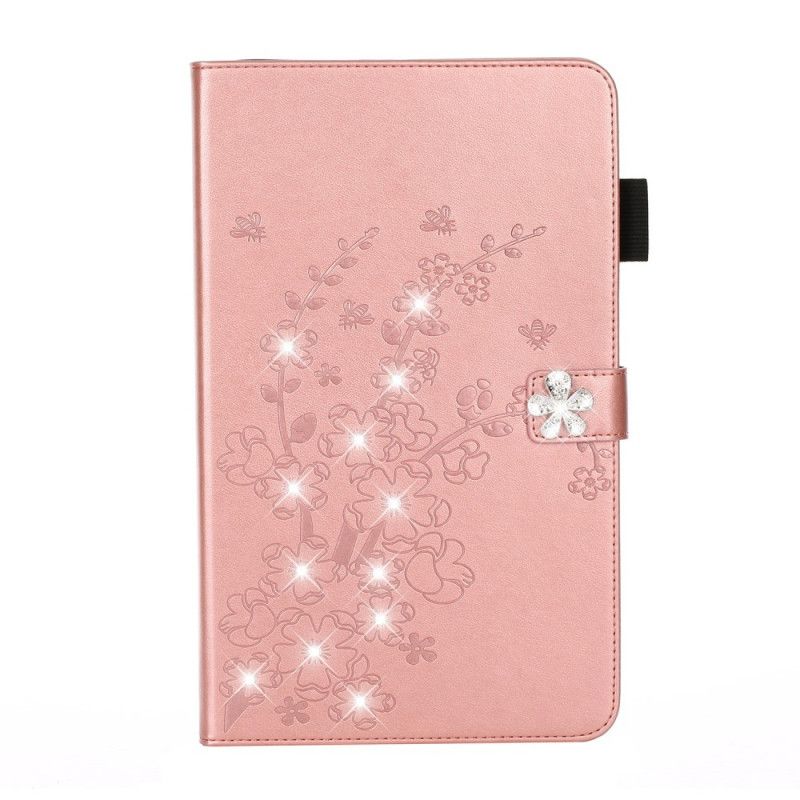 Folio Deksel iPad 10.2" (2019) (2020) Lilla Skinneffekt Blomster Diamanter