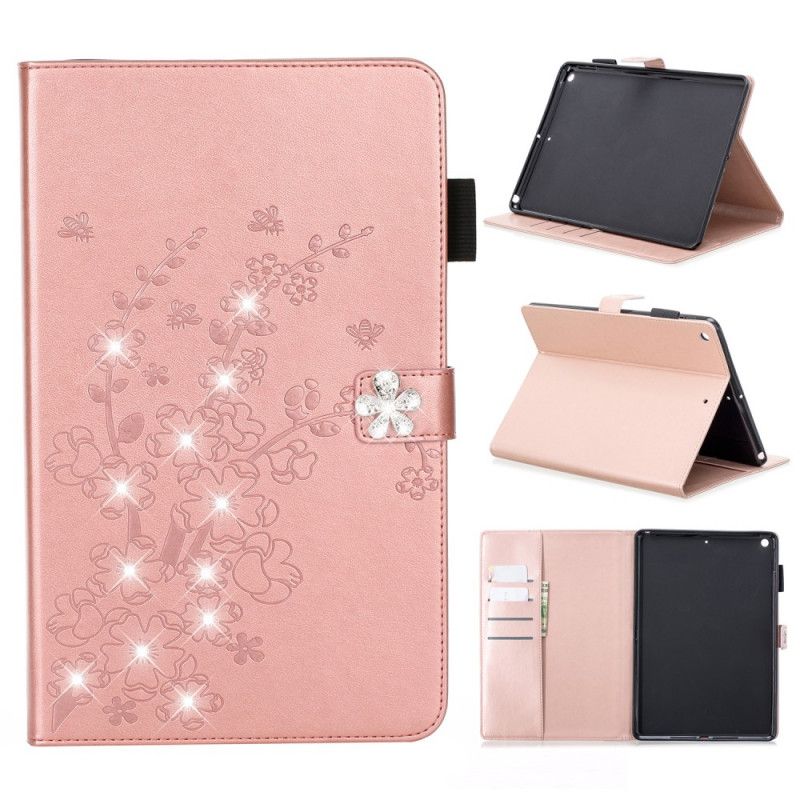 Folio Deksel iPad 10.2" (2019) (2020) Lilla Skinneffekt Blomster Diamanter