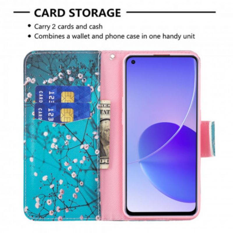 Folio Deksel Oppo Reno 6 5g Blomstrende Grener Beskyttelse Deksel