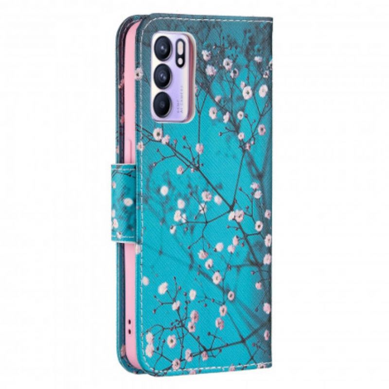 Folio Deksel Oppo Reno 6 5g Blomstrende Grener Beskyttelse Deksel