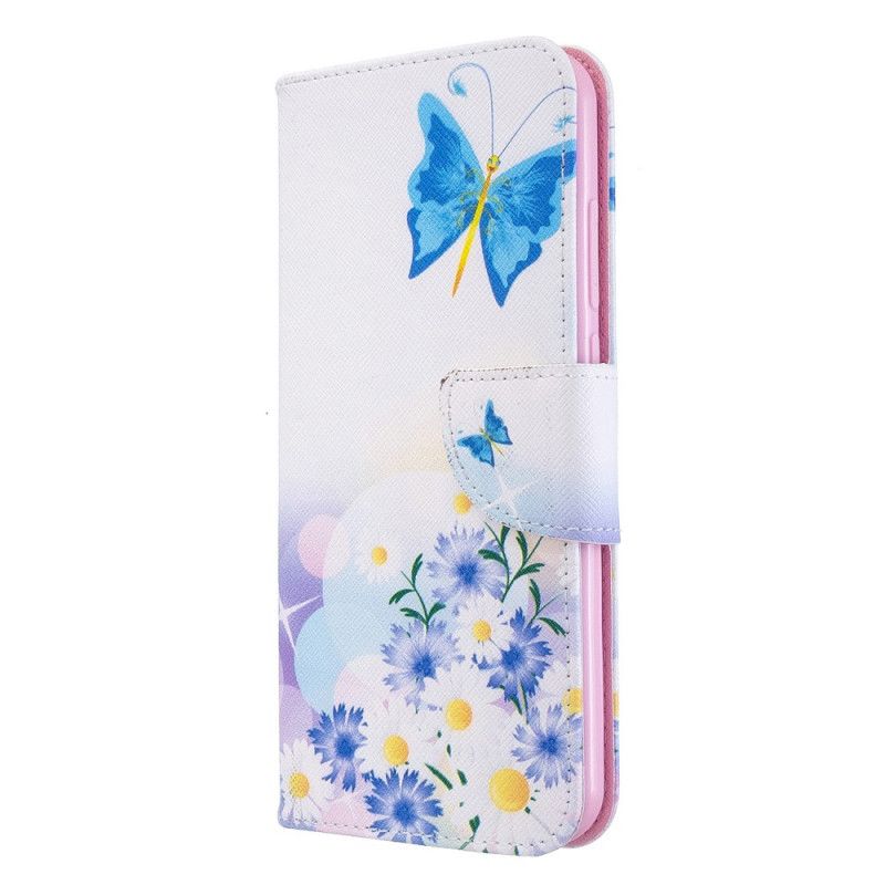 Folio Deksel Xiaomi Redmi Note 8T Magenta Malte Sommerfugler Og Blomster Beskyttelse
